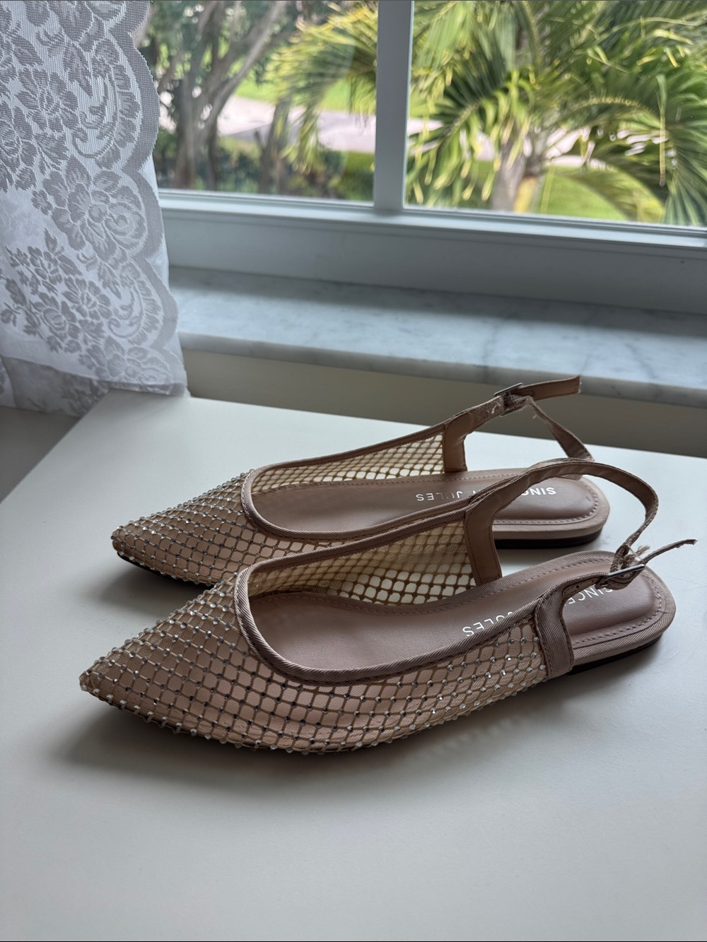 Sincerly Jules Nude Mesh Pointed Slingback Flats